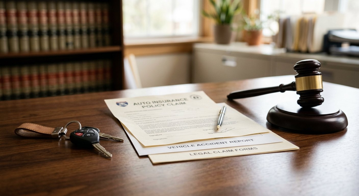 Car accident claim documents and keys